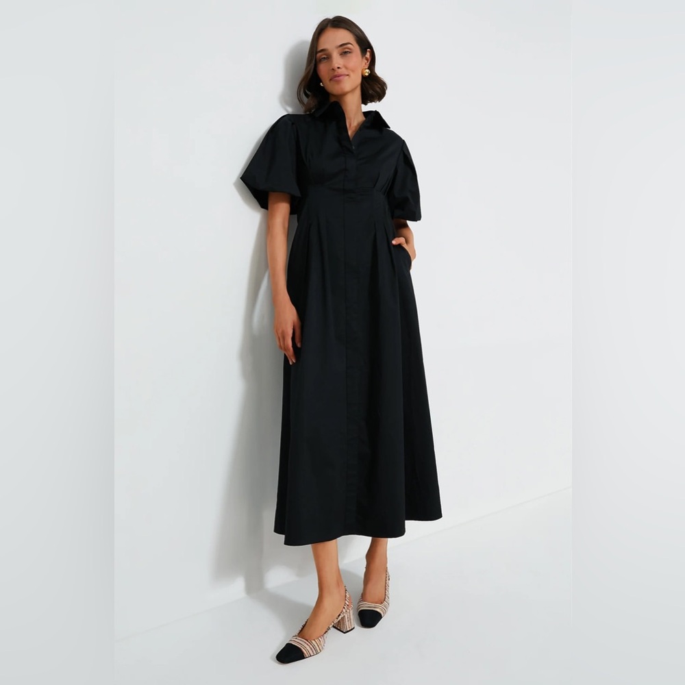 Tuckernuck NEW Black Delaney Puff Sleeve Fit and Flare Cotton Maxi Dress Size XL